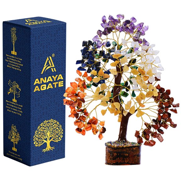 ANAYA AGATE 7 Chakra Crystal Tree of Life - Handmade Healing Crystals and Crystals and Healing Stones Money Tree for Home & Office Decor - Feng Shui Spiritual for Women A101