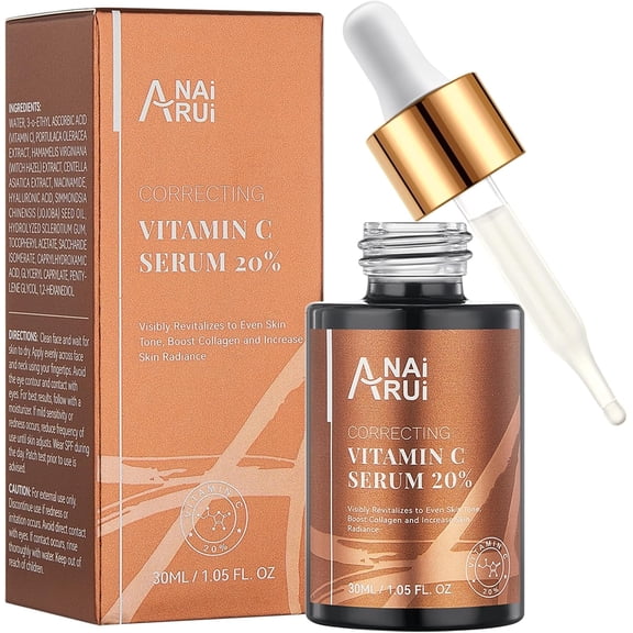 ANAiRUi Vitamin C Serum 20%, with Hyaluronic Acid, Vitamin E, Reduce Fine Lines, Wrinkles,Dark Spots, Uneven Skin Tone 1.05 FL. OZ