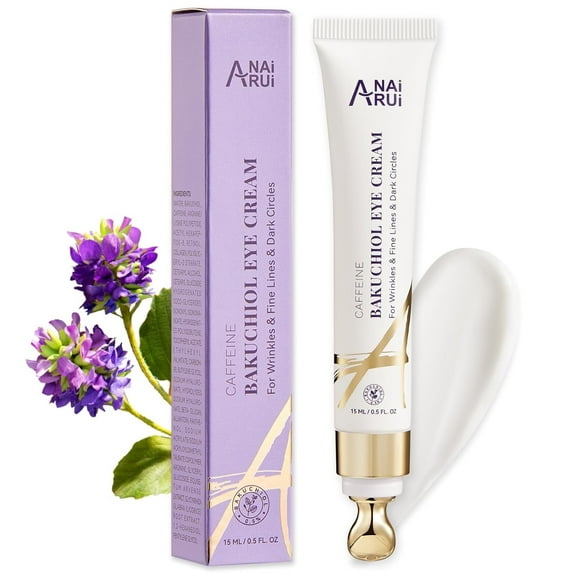 ANAiRUi Caffeine Bakuchiol Firming Eye Cream, Retinol & Peptide Eye Cream for Dark Circles, Puffiness, Wrinkles, Bakuchiol Alternative Retinol Eye Moisturizer for Under-Eye Skin Repair 0.5 FL OZ