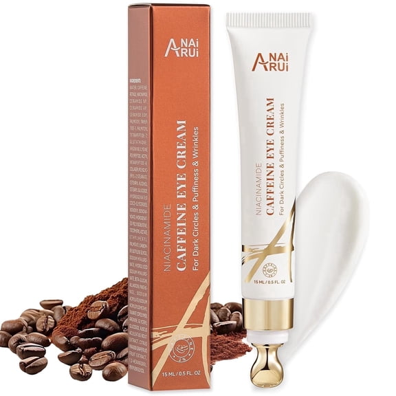ANAiRUi Caffeine Eye Cream with Niacinamide, Anti-Aging & Firming with Roller, 0.5 fl oz