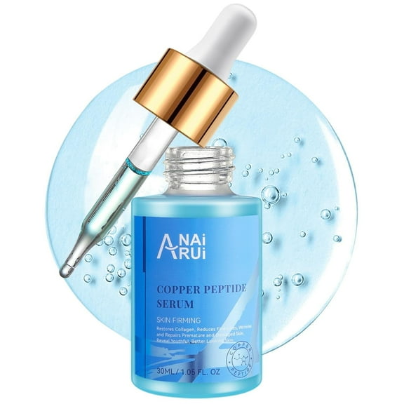 ANAiRUi Copper Peptides Serum for Face -Copper Peptide Face Serum + Hyaluronic Acid - Reduces Fine Lines & Wrinkles, Plumping and Radiant Skin, 1.fl.Oz