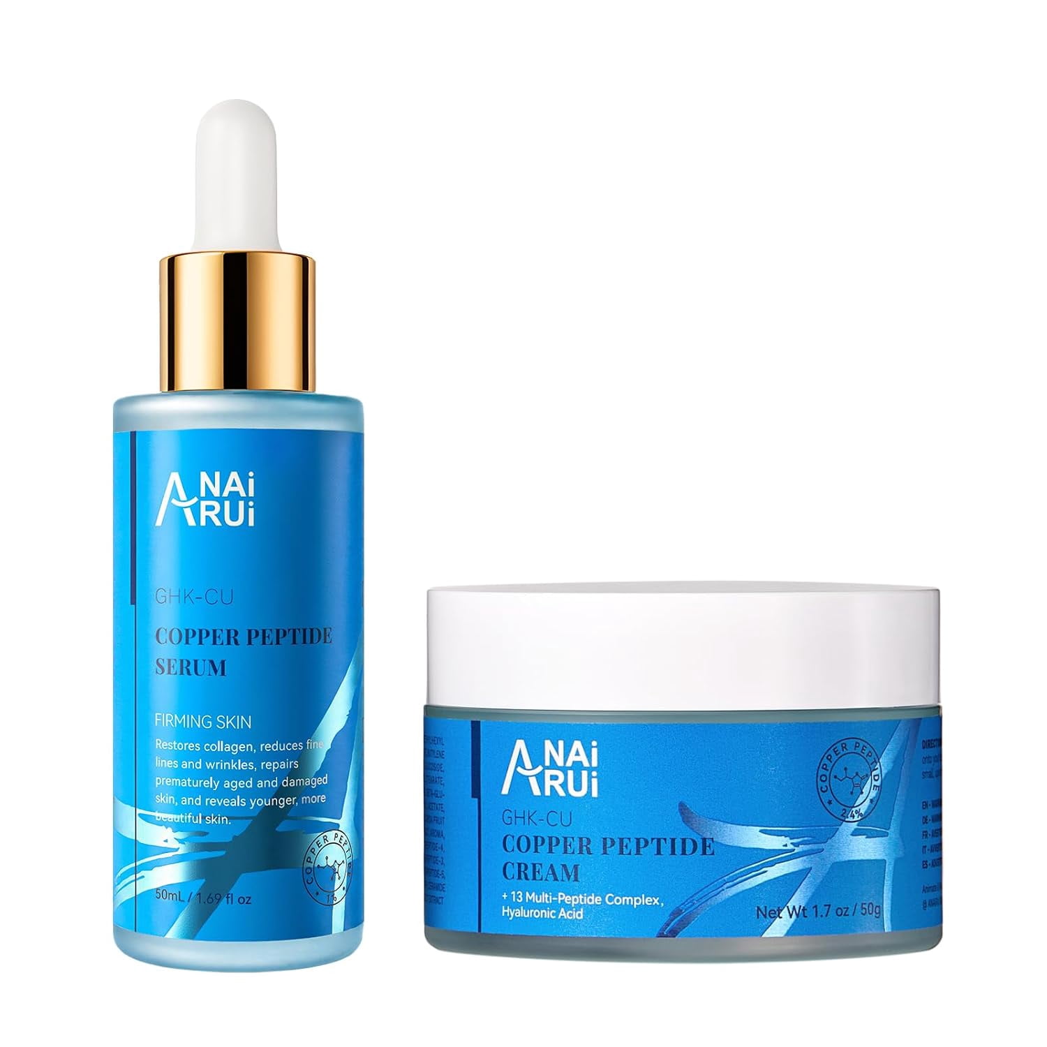 ANAiRUi GHK-Cu Copper Peptide Serum & Cream Set, Hydrating Facial Skincare Duo, Daily Face Care Kit