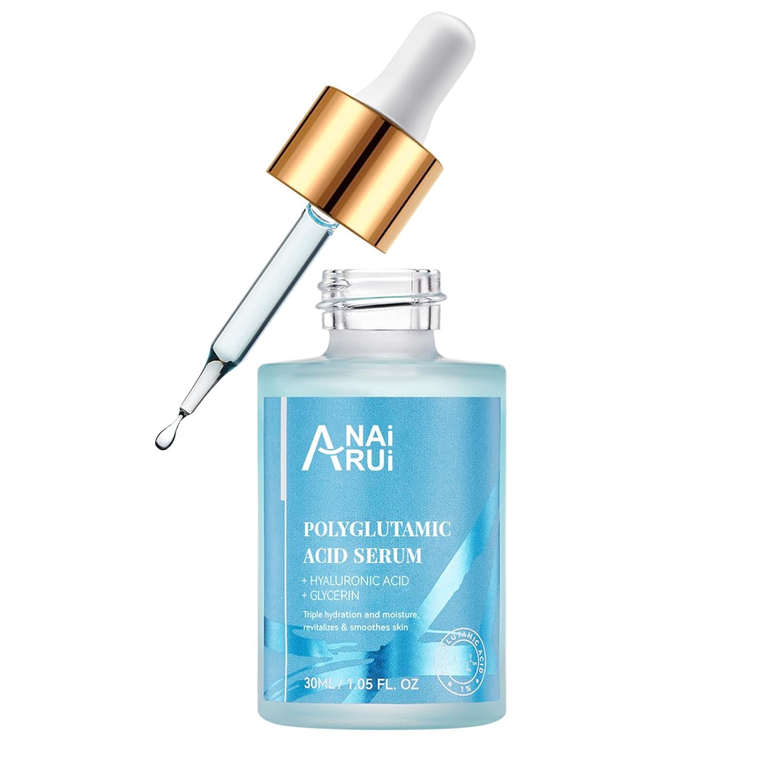 ANAiRUi Polyglutamic Acid Moisturizing Serum with Hyaluronic Acid and Glycerin - Plump, Hydrate, Firm,Face Serum for Dry Skin, Reduce Fine Lines and Wrinkles - 1.05 fl oz