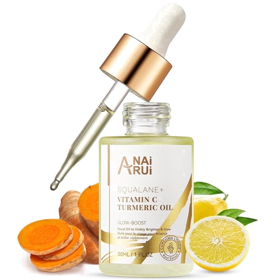 ANAiRUi Squalane Vitamin C Turmeric Facial Oil, Hydrating Firming Oil for Dry Sensitive Skin, 1 fl oz