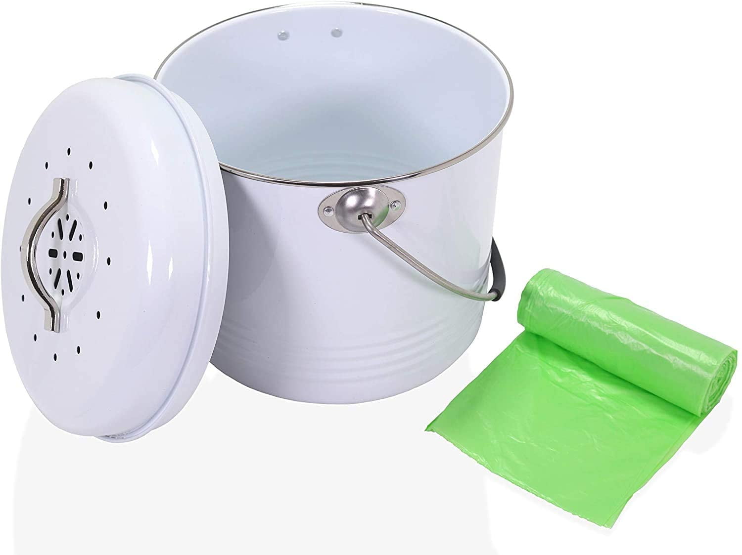 ANBAR 1 Gallon Kitchen Compost Bin with Lid, Handle, Charcoal Filter ...