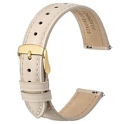 ANBEER Flat Thin Elegant Genuine Leather Watch Strap,Quick Release Replacement Watch Band,Beige with Gold Buckle