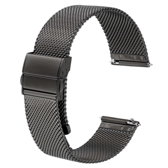 ANBEER 16mm Metal Watch Straps,Foldover Clasp,316L Stainless Steel Mesh Watch Bands,Quick Release Replacement Band for Men and Women,Grey