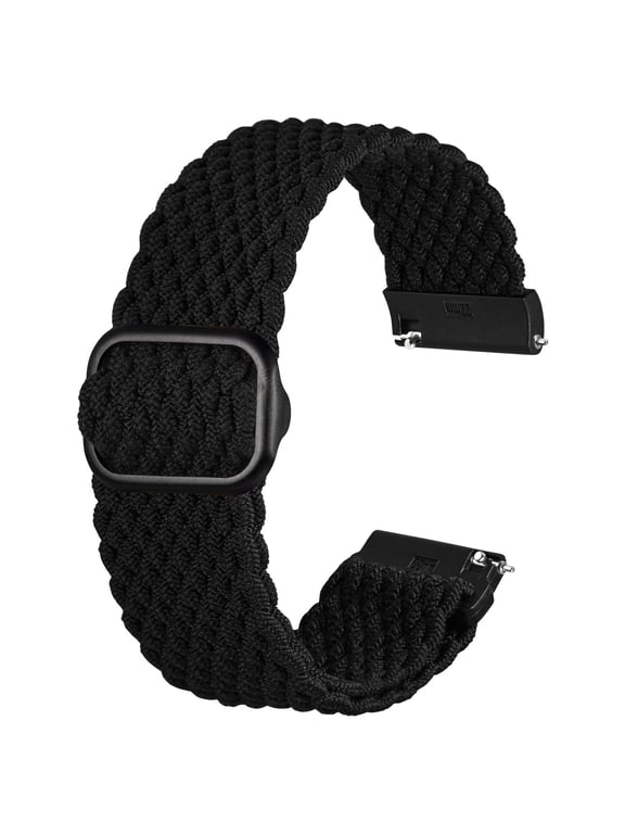 18mm Braided Nylon Solo Loop Watch Band,Stretchy Quick Release Replacement Watch Strap with Adjustable Buckle,Black with Black Buckle