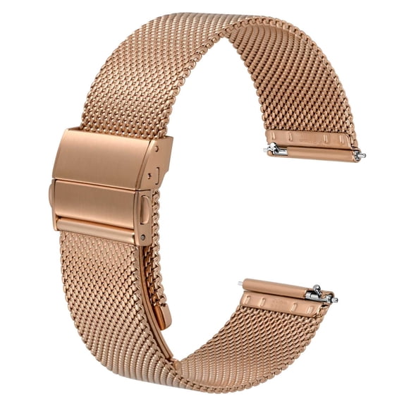 ANBEER 18mm Metal Watch Straps,Foldover Clasp,316L Stainless Steel Mesh Watch Bands,Quick Release Replacement Band for Men and Women,Rosegold