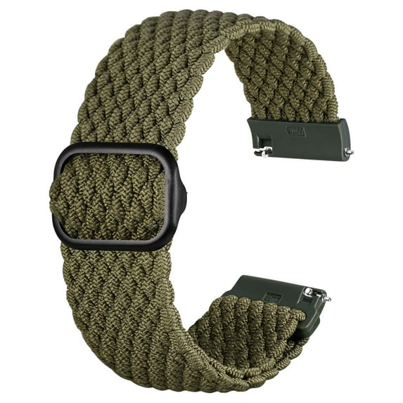 ANBEER 20mm Braided Nylon Solo Loop Watch Band,Stretchy Quick Release Replacement Watch Strap with Adjustable Buckle,Army Green with Black Buckle