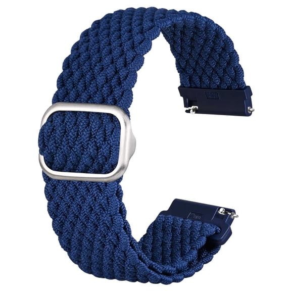 ANBEER 20mm Braided Nylon Solo Loop Watch Band,Stretchy Quick Release Replacement Watch Strap with Adjustable Buckle,Navy Blue with Silver Buckle