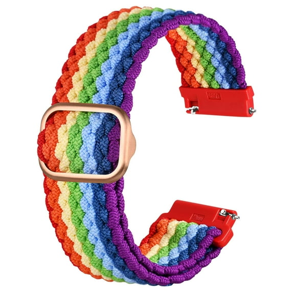 ANBEER 20mm Braided Nylon Solo Loop Watch Band,Stretchy Quick Release Replacement Watch Strap with Adjustable Buckle,Rainbow with Rosegold Buckle