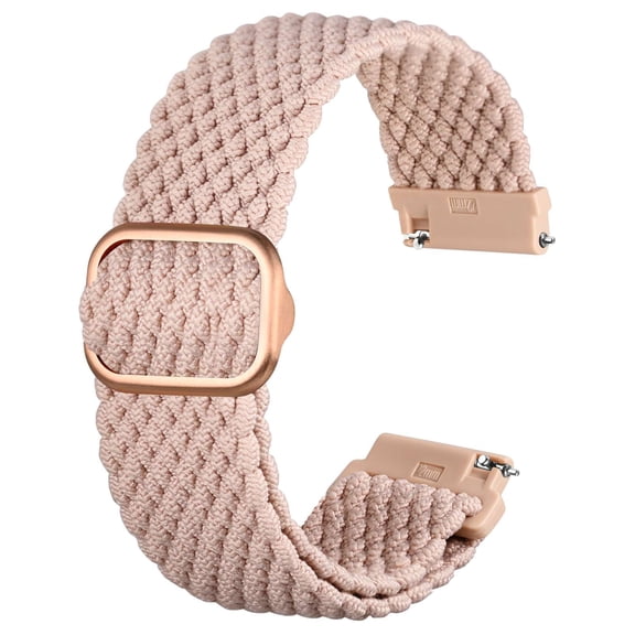ANBEER 22mm Braided Nylon Solo Loop Watch Band,Stretchy Quick Release Replacement Watch Strap with Adjustable Buckle,Pink with Rosegold Buckle