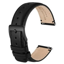ANBEER 22mm Genuine Leather Watch Band,Quick Release Strap with Stainless Steel Buckle,Black with Black Buckle