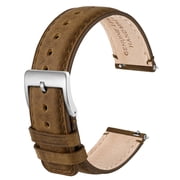 ANBEER 22mm Genuine Leather Watch Band,Quick Release Strap with Stainless Steel Buckle,Retro Brown with Silver Buckle