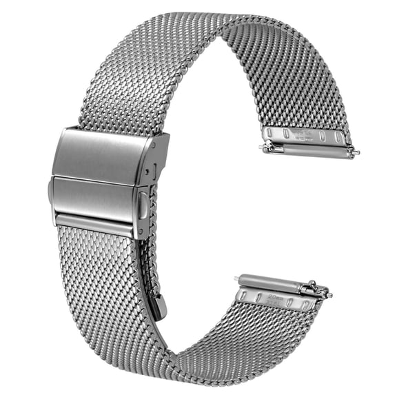 ANBEER 22mm Metal Watch Straps,Foldover Clasp,316L Stainless Steel Mesh Watch Bands,Quick Release Replacement Band for Men and Women,Silver