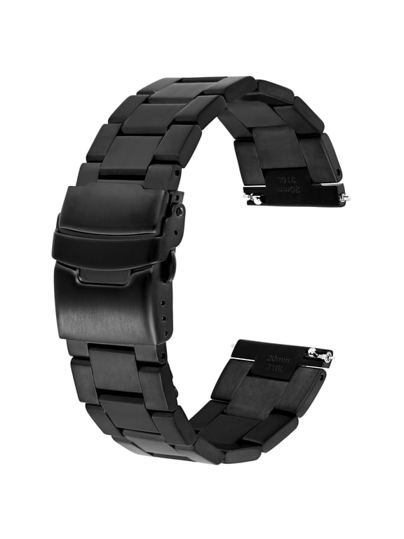 316L Stainless Steel Watch Band,Metal Heavy-Duty Matte Brushed Finish Watch Strap Replacement for Men Women,Deployment Double Flip Lock Buckle,22mm-Black