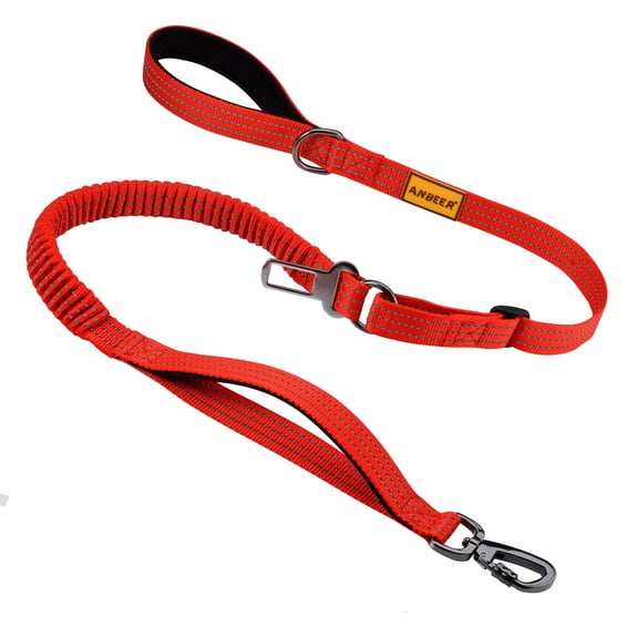ANBEER Adjustable Bungee Dog Leash - Safe & Comfortable Walking Solution-Red