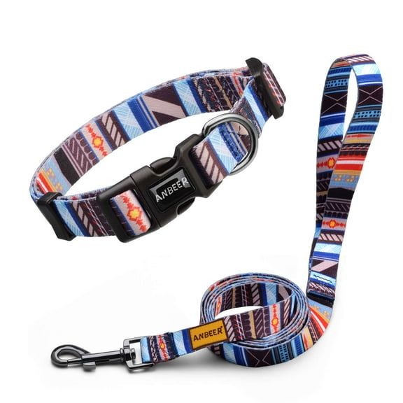 ANBEER Dog Collar and Leash Set Pet Collar Adjustable with Dog Leashes for Small Medium Large Dogs (Stripe,L)