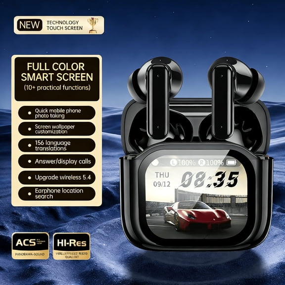 ANC+ENC Active Noise Cancellation/Passive Noise Cancellation/Large-Screen LED Battery Display/TWS Over-Ear Wireless Earphones/Built-In Capacitive Microphone/Deep Bass/Type-C Rechargeable Case/Music