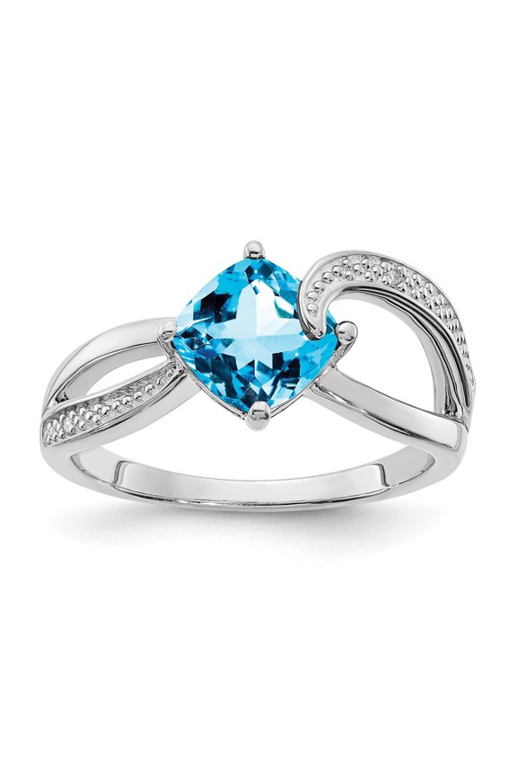 ANC Sterling Silver Blue Topaz & Diamond Ring