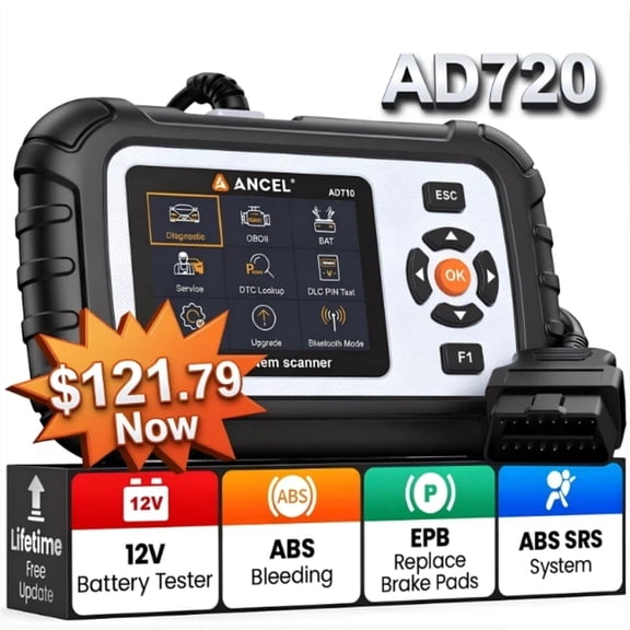 ANCEL AD710 ABS SRS OBD2 Scanner Automotive Scan Tool with ABS Bleeding, EPB Reset, Battery Test, Live Data, Full OBD2 Modes, Car Code Reader Diagnostic Tool for All Cars