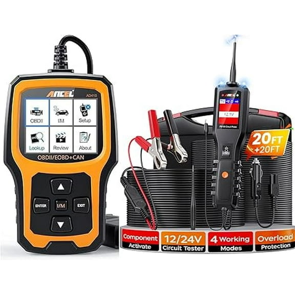 ANCEL AD410 Enhanced OBD II Vehicle Code Reader OBD2 Scanner with PB100 Automotive Circuit Tester Kit