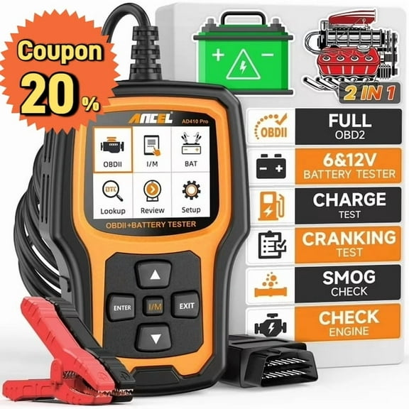 ANCEL AD410 Pro Automotive Diagnostic Tool with OBDII Functions, Battery Tester