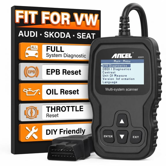 ANCEL AD600 OBD2 Scanner Diagnostic Tool Fits for Volkswagen VW Audi Skoda SEAT, Check Engine SAS ABS SRS Code Reader with EPB/Oil/Throttle Reset, Lifetime Free Update