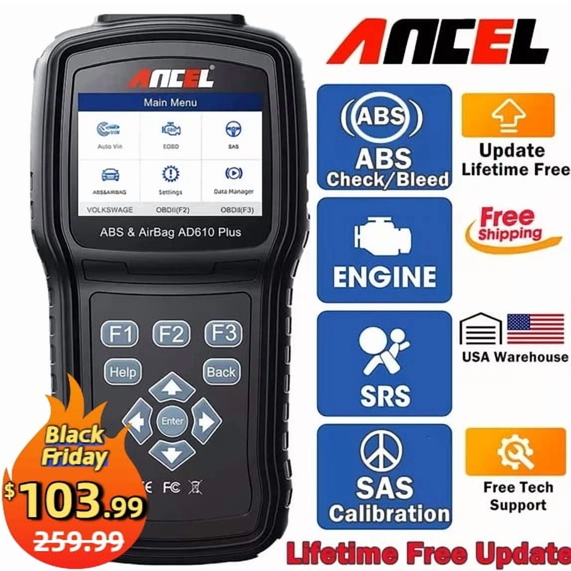 ANCEL AD610 Plus Bi-Directional OBD2 Scanner Code Reader SRS ABS Bleed SAS SRS Diagnostic Tools