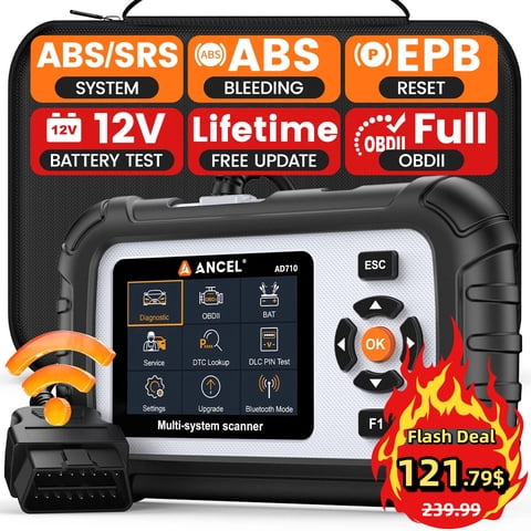 ANCEL AD710 OBD2 Scanner ABS SRS Engine Code Reader with ABS Bleeding EPB Reset Battery Test, Live Data, Full OBD2 Modes, Car Diagnostic Tool for All Cars