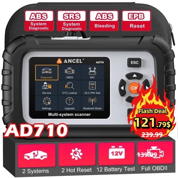 ANCEL AD710 OBD2 Scanner ABS SRS Engine Code Reader with ABS Bleeding EPB Reset Battery Test, Live Data, Full OBD2 Modes, Car Diagnostic Tool for All Cars
