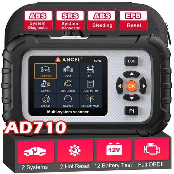 ANCEL AD710 OBD2 Scanner ABS SRS Engine Code Reader with ABS Bleeding EPB Reset Battery Test, Live Data, Full OBD2 Modes, Car Diagnostic Tool for All Cars