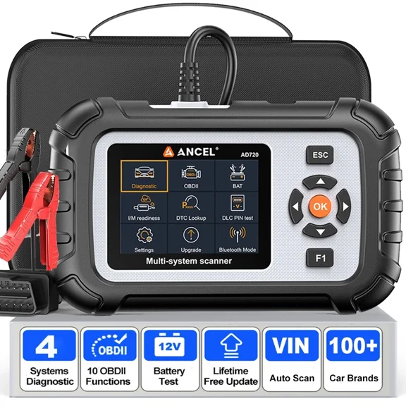 ANCEL AD720 OBD2 Scanner 4 System Diagnostic Tool, ABS SRS Transmission Engine Code Reader with Battery Test, Car Diagnostic Tool for All Cars