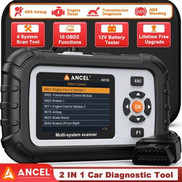 ANCEL AD720 OBD2 Scanner 4 System Diagnostic Tool, ABS SRS Transmission Engine Code Reader with Battery Test, Car Diagnostic Tool for All Cars