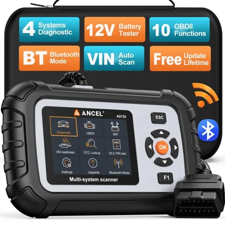 ANCEL AD720 OBD2 Scanner Bidirectional 4 System ABS SRS Transmission Airbag Car Diagnostic Scan Tool, 12V Battery Tester Code Reader for All Cars