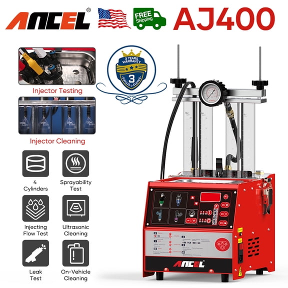 ANCEL AJ400 Motorcycle Car Fuel Injector Ultrasonic Cleaning Tool Cleaner Tester, 4-Cylinder Ultrasonic Tool 4-Cylinder