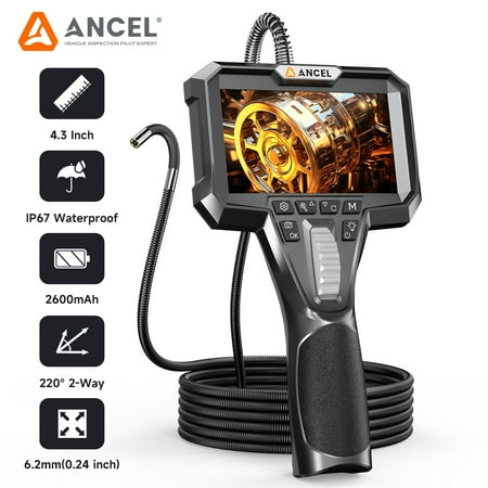 ANCEL AN301 210° Industrial Endoscope Camera Inspection Borescope Articulating 1080P 4.3" Snake Camera 6.2MM Endoscope 6 LED