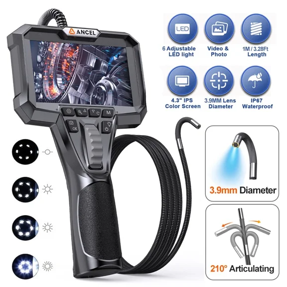 ANCEL AN303 2-Way 210 Industrial Endoscope Camera 3.9mm 1080P HD Dural Articulating Borescope