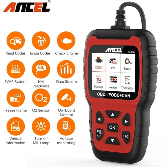 ANCEL AS500 OBD2 Scanner Car Diagnostic Tool Auto Scanner Check Engine OBD Code Reader for 12V Cars Automotive Read Clean Codes Data Stream Turn off Engine Light Full OBD2 Function Automotive Scanner