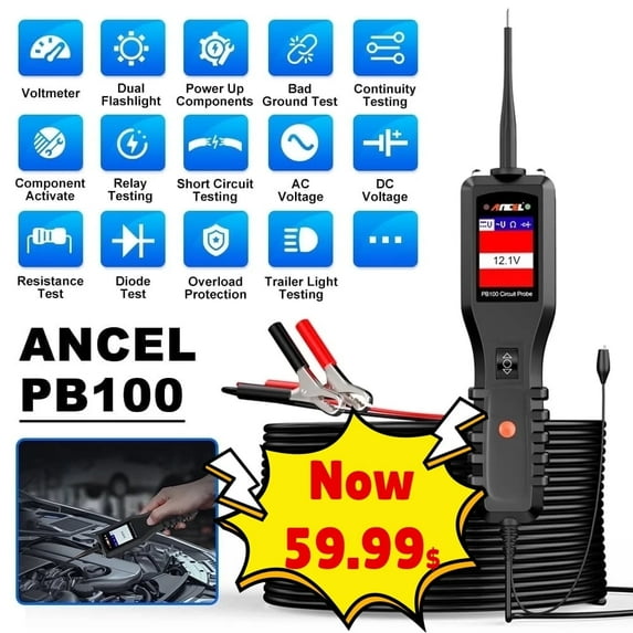 ANCEL Power Circuit Probe Tester Kit, 12-24V Automotive Electrical Short/Open Breaker Finder, AC/DC Diode Resistance Digital Voltage Tester, 40FT Cable
