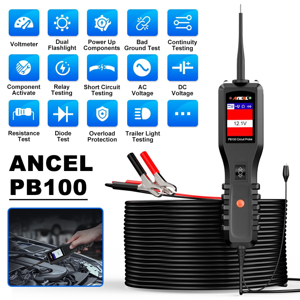 ANCEL PB100 Power Circuit Probe Tester Kit, 12-24V Automotive Electrical Short/Open Breaker Finder, AC/DC Diode Resistance Digital Voltage Tester, 40FT Cable
