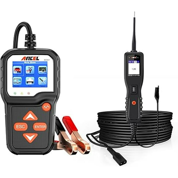 ANCEL BA301 6V 12V Battery Load Tester Car Cranking Charging System Test Tool with PB100 Automotive 12/24V Power Circuit Tester Probe Kit