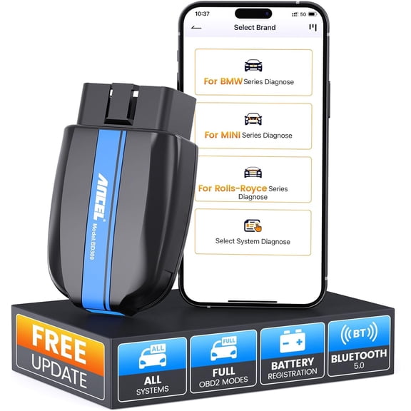 ANCEL BD300 Bluetooth OBD2 Scanner for BMW, Full System Diagnostic Tool with Batter-y Registration, Full OBD Level Diagnostics, Support 6 Languages & Lifetime Free Updates