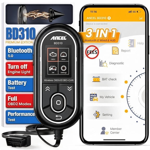 ANCEL Bluetooth OBD2 Scanner, 3 in 1 Car Diagnostic Tool Check Engine Light Code Reader for Android & iPhone, App Based OBDII, Wireless Automotive Gauge Car Scanner, Heads-up Display