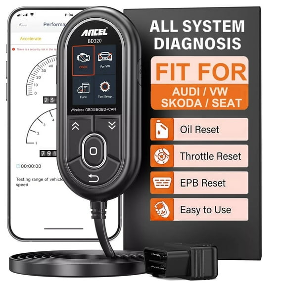 ANCEL BD320 OBD2 Scanner Bluetooth Wireless Car Diagnostic Tool Automotive All Systems Scanner Code Reader Oil EPB TPS Reset Fits for VW Audi Skoda, Full OBDII Check Engine Light for All 12V Cars