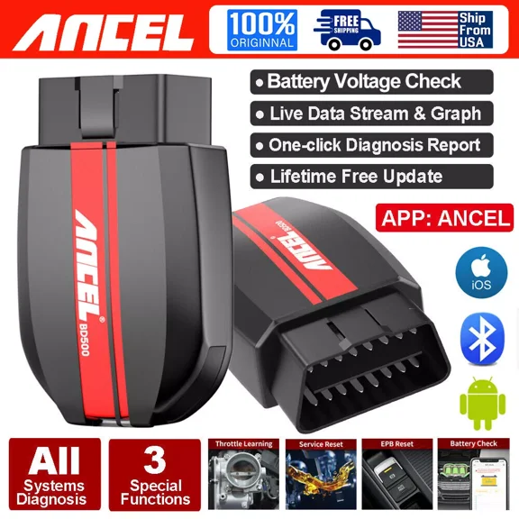 ANCEL BD500 Bluetooth Diagnostic Scan Tool for VW Audi Seat Skoda Diagnosis, Full Systems Volkswagen OBD2 Scanner Vag Car Code Reader with Battery Check EPB Reset for iPhone, iPad & Android