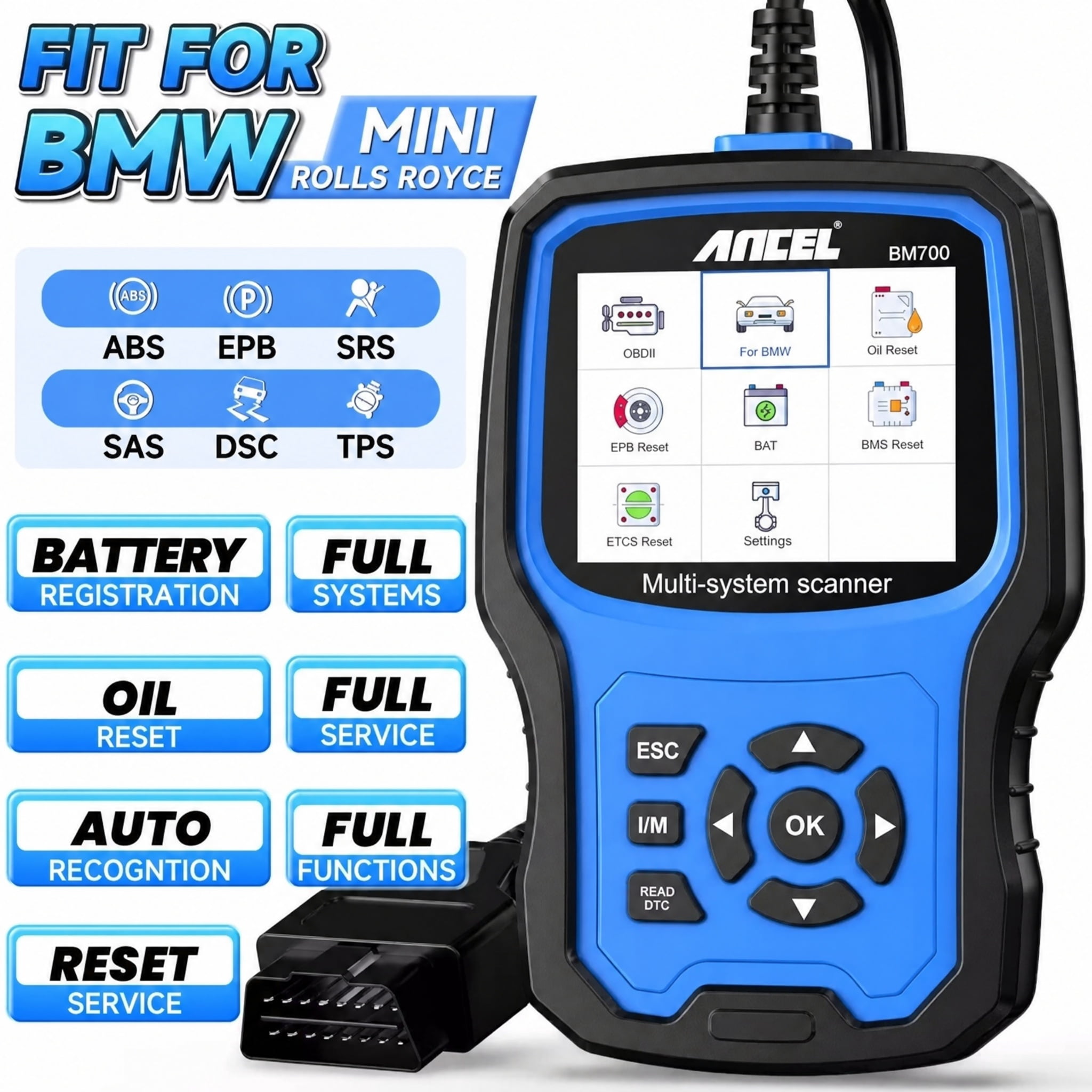 ANCEL BM700 OBD2 Scanner for BMW, Check Engine Light & ABS Resets, Car ...