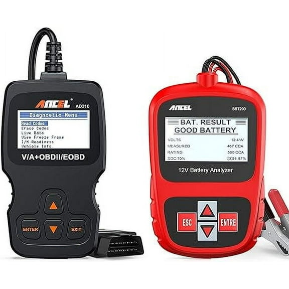 ANCEL BST200 12V Car Battery Load Tester and ANCEL AD310 Classic Enhanced Universal OBD II Scanner Car Engine Fault Code Reader