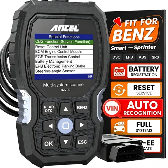 ANCEL BZ700 Car OBD2 Scanner Fits for Mercedes Benz Sprinter Smart Vehicles Code Reader Scan All Systems Automotive Diagnostic Scan Tool OBD2 Scanner DPF ADblue Reset Injector Coding OBD Scan Tool